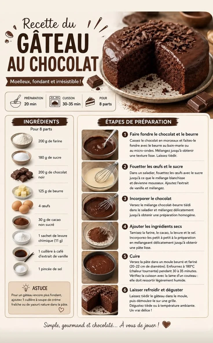 Gâteau au chocolat fondant sur une assiette décoré de fruits