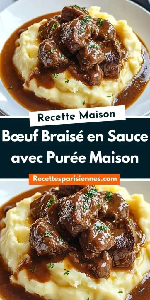 Recette de bœuf braisé fondant avec purée crémeuse, plat réconfortant.