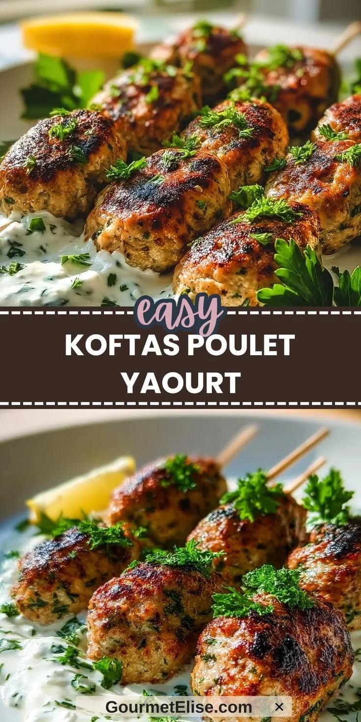 Koftas Poulet accompagnés de sauce yaourt, plats savoureux et appétissants.