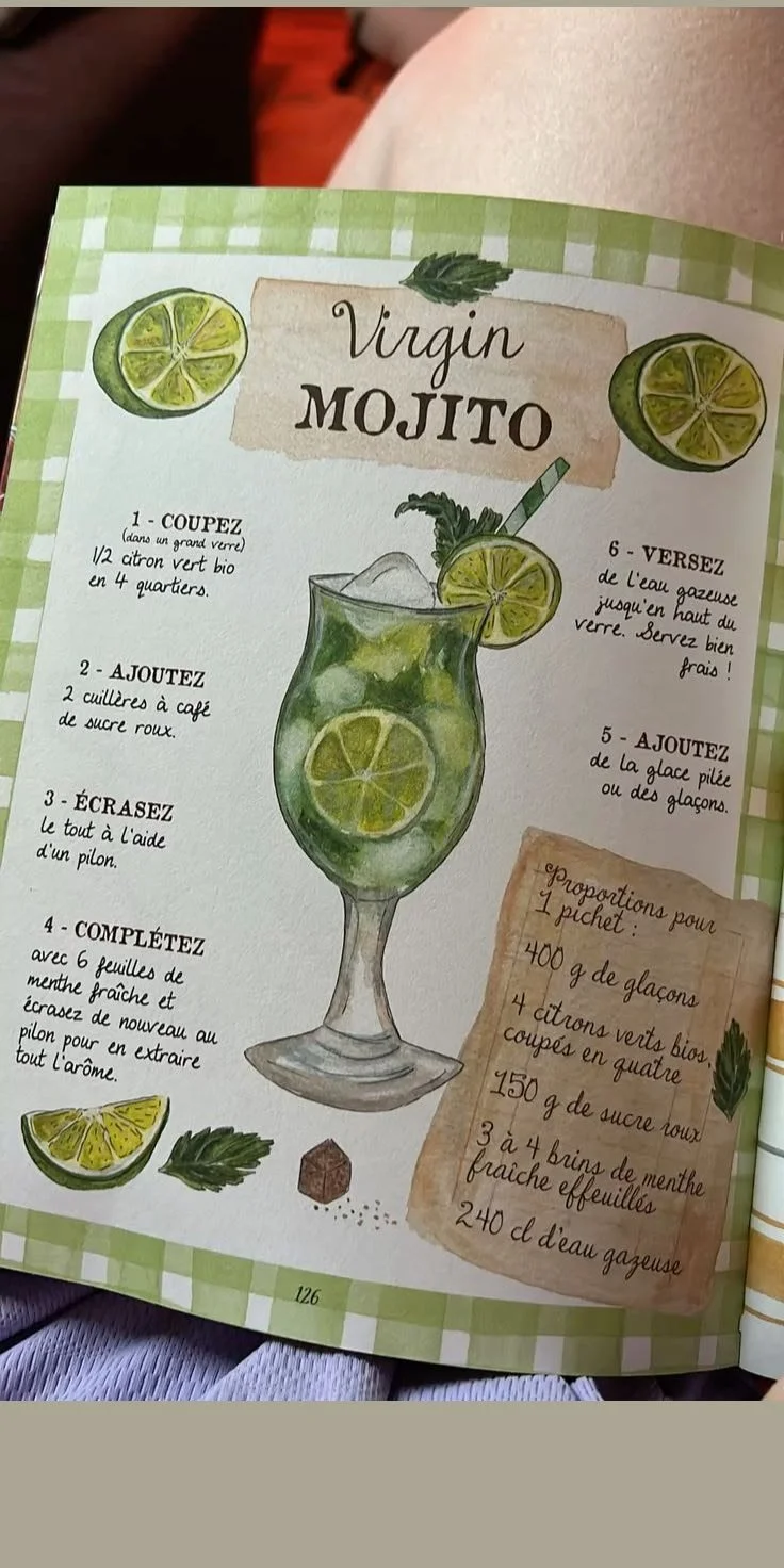 Dessin scrapbook coloré sur le thème des boissons avec divers designs créatifs.