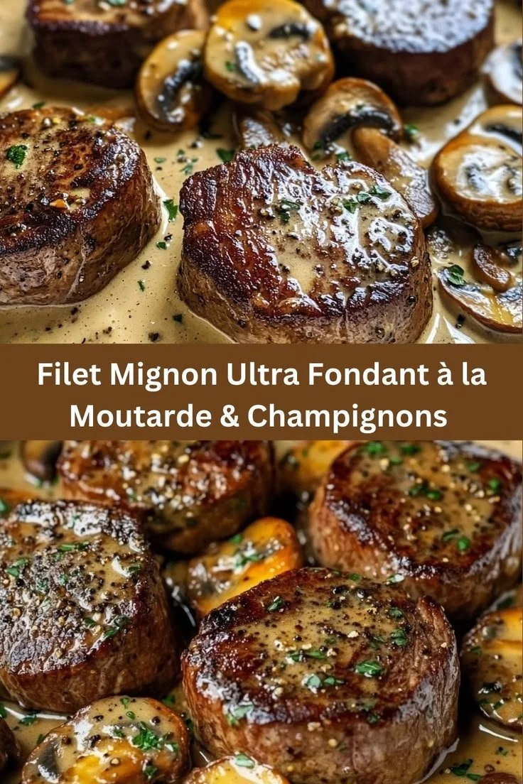 Filet mignon fondant à la moutarde et champignons, recette gourmande