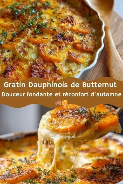 Gratin Dauphinois de Butternut savoureux et crémeux préparé dans un plat en céramique