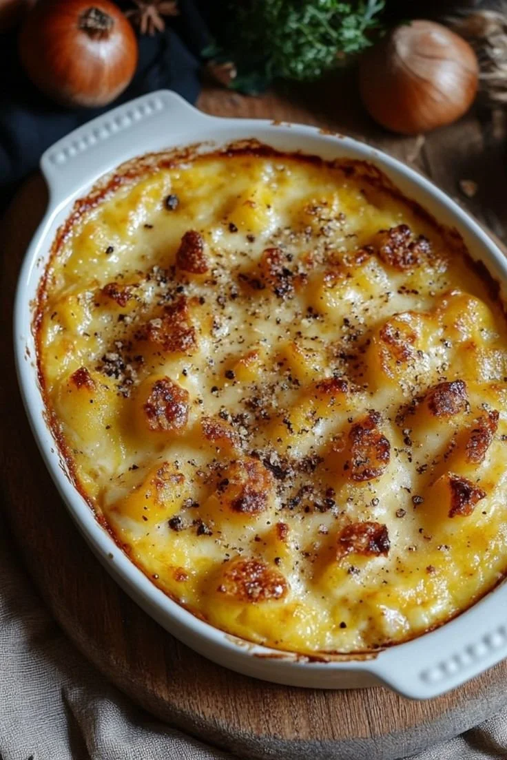 Gratin de potimarron et châtaignes, plat d'automne réconfortant et savoureux.