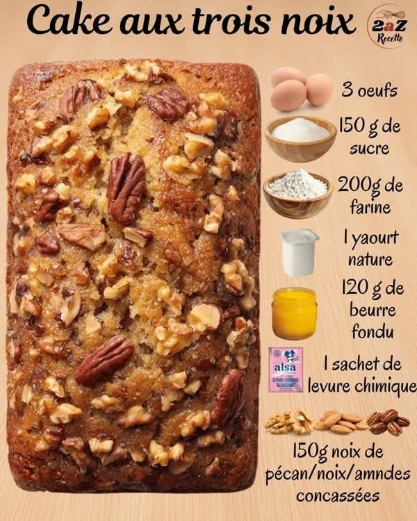 Recette de cake aux trois noix de la cuisine Lorraine de Viviane