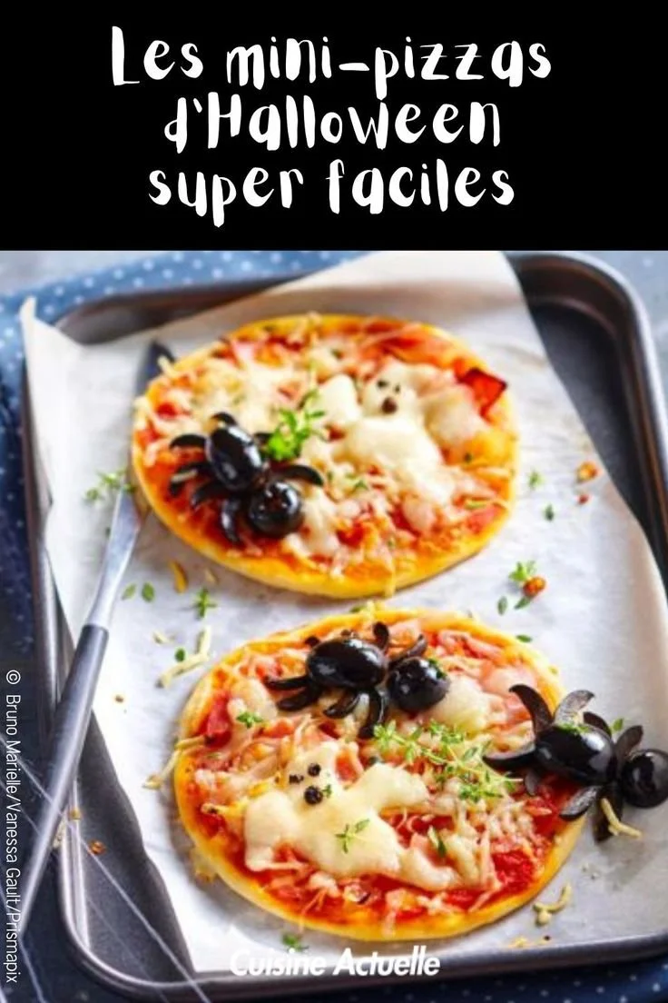 Recette de pizzas fantômes et araignées pour Halloween, délicieuses et amusantes.