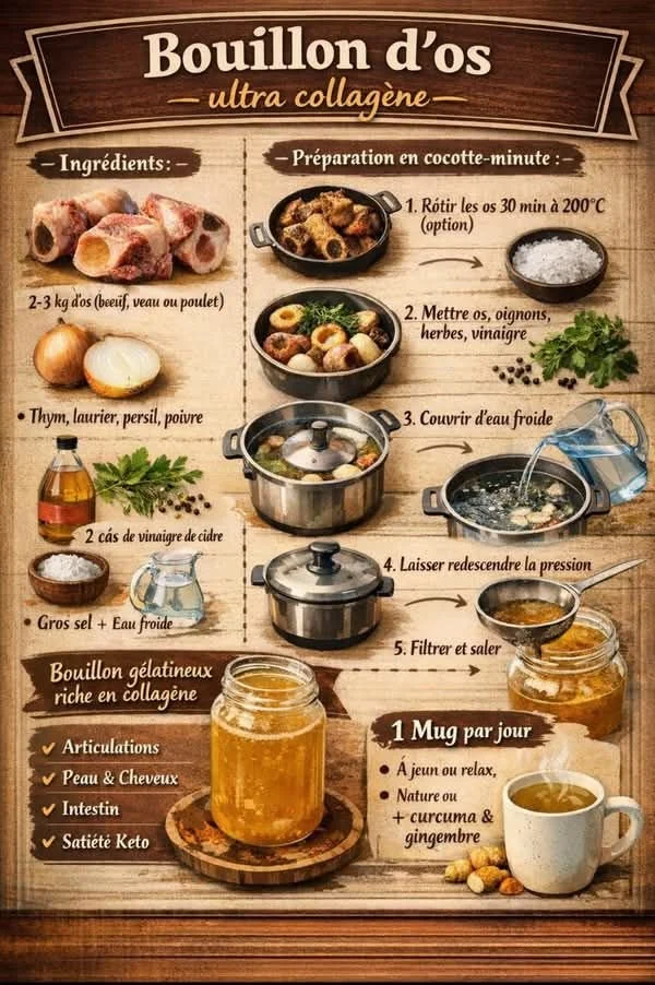 Bol de bouillon d'os bien fumant préparé avec des ingrédients frais