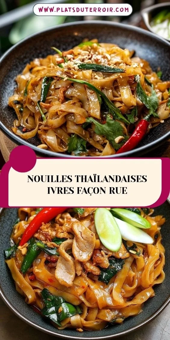 Plat de nouilles thaïlandaises ivres façon rue, irrésistible et savoureux.