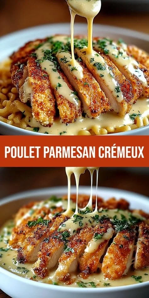 Recette de Poulet Parmesan crémeux, un plat savoureux et réconfortant.