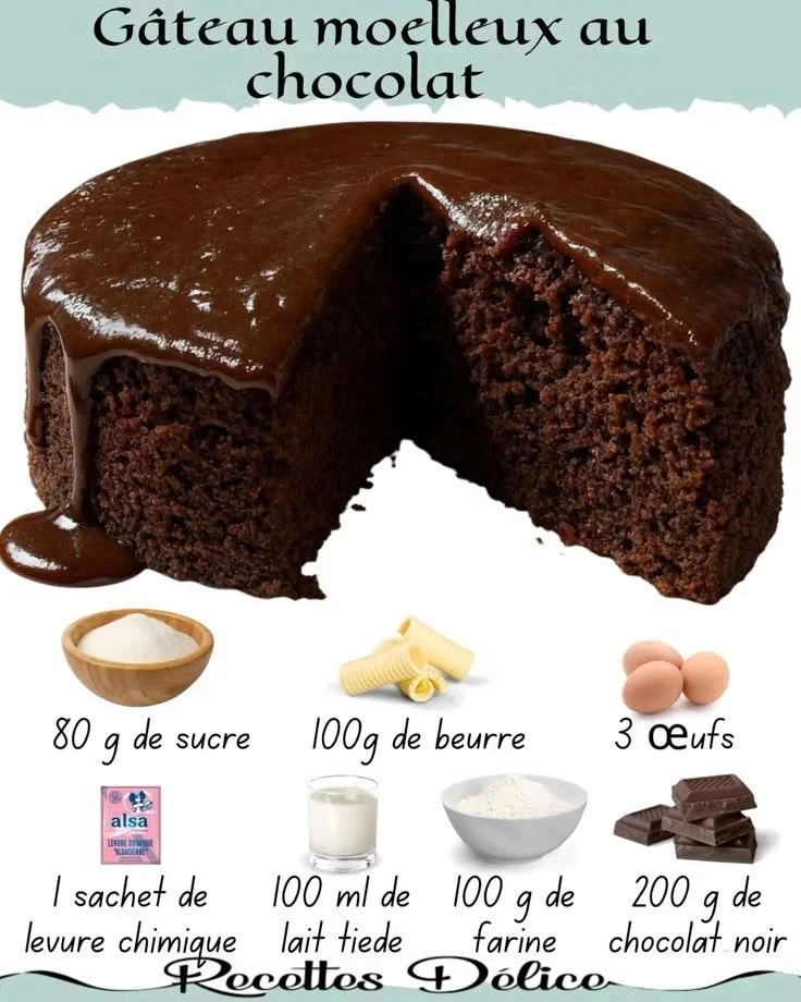 Recette délicieuse de gâteau chocolat fait maison avec chocolat fondant.