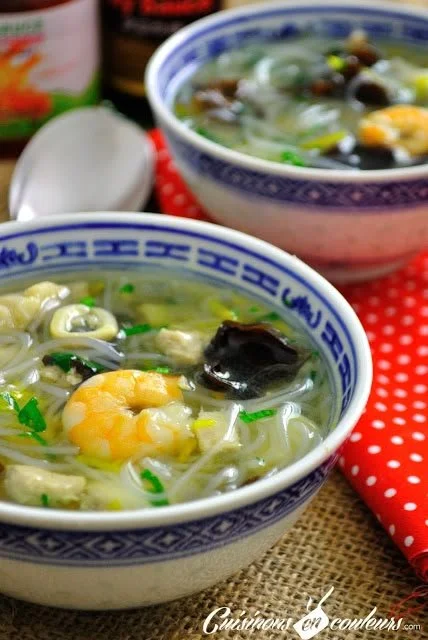 Recette de soupe chinoise marocaine avec poisson, crevettes et vermicelles