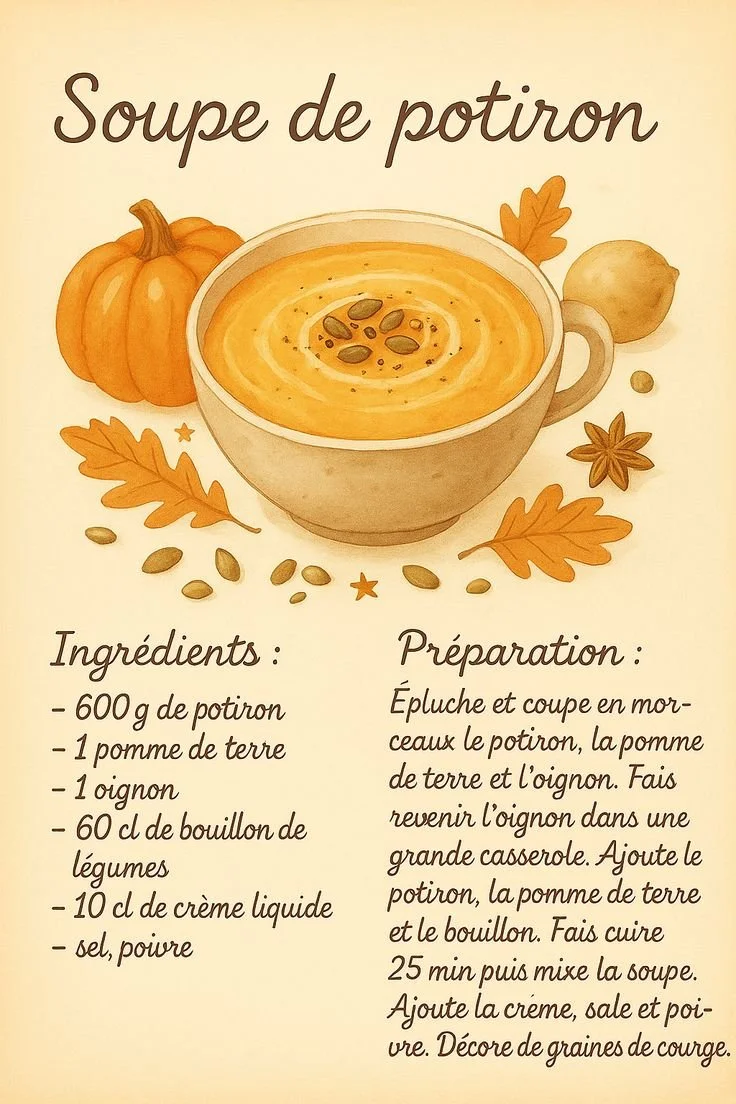 Soupe de potiron crémeuse servie dans un bol en céramique
