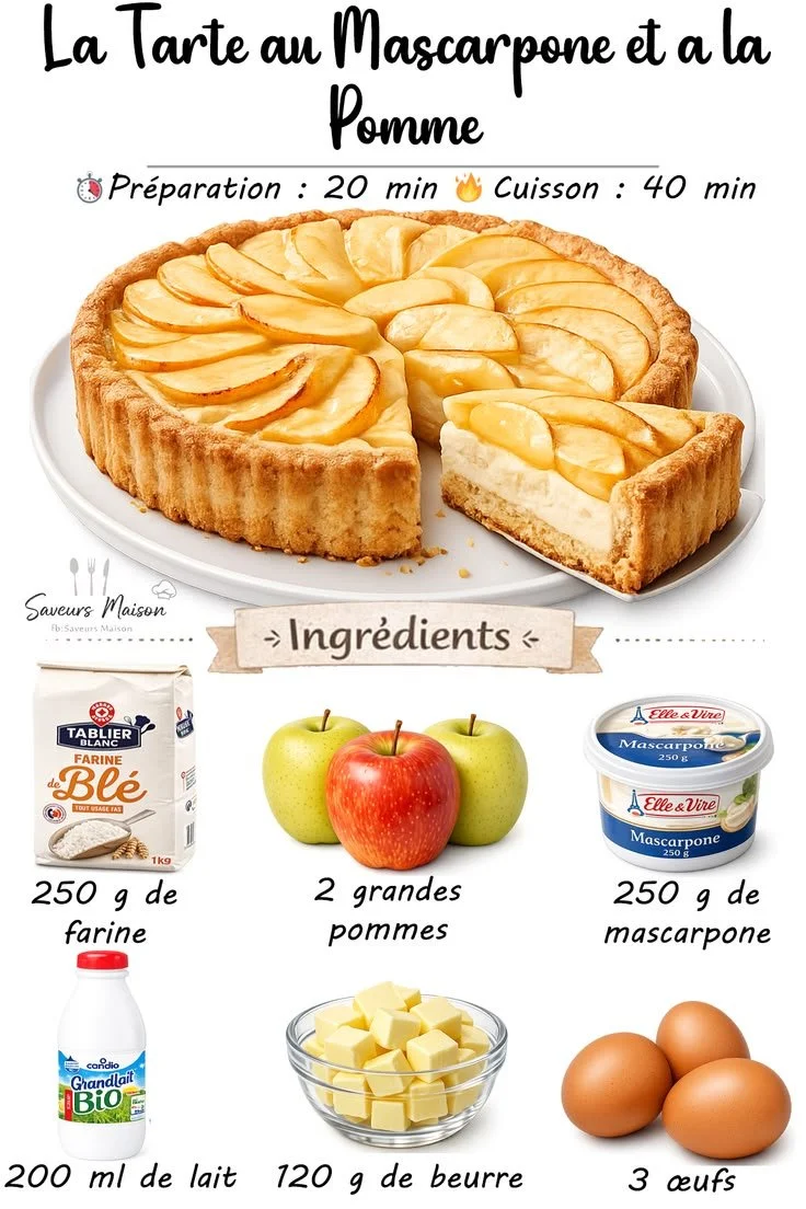 Tarte au Mascarpone avec pommes caramélisées, dessert élégant et facile