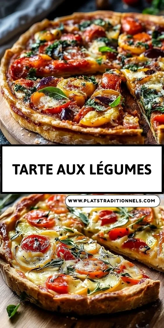 Tarte aux légumes colorée et savoureuse, idéale pour un repas équilibré.