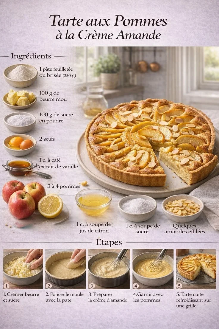 Tarte aux pommes à la crème d’amande ultra gourmande sur une table